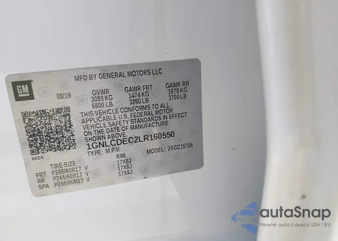 2020 Chevrolet Tahoe 2Wd Commercial Fleet z USA, uszkodzony, nr VIN 1GNLCDEC2LR160550